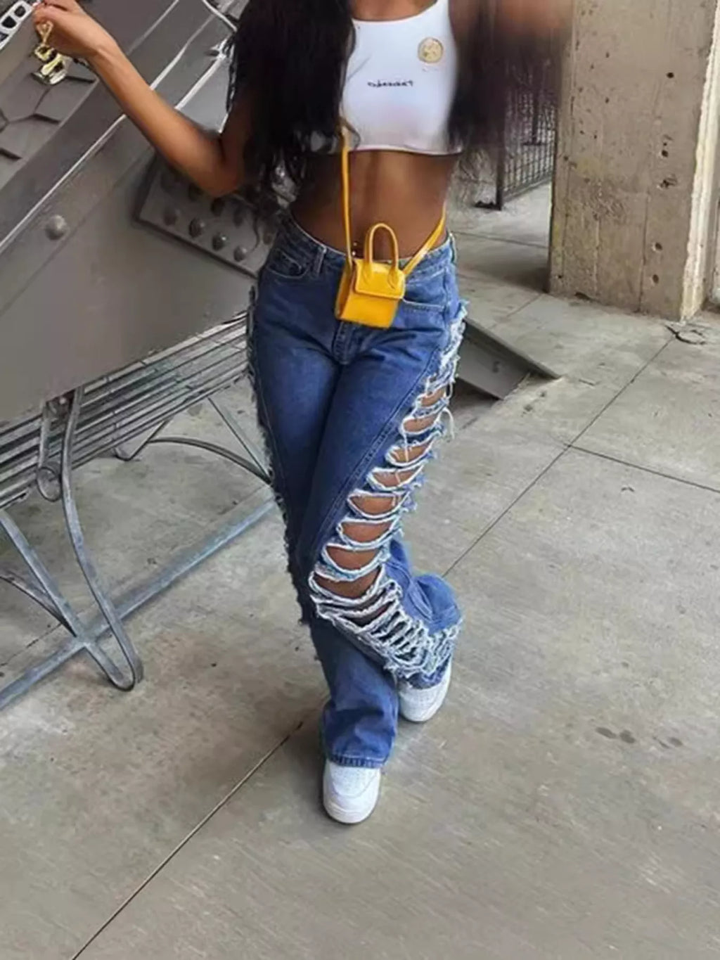 Side Distressed Jeans - Girly Tea