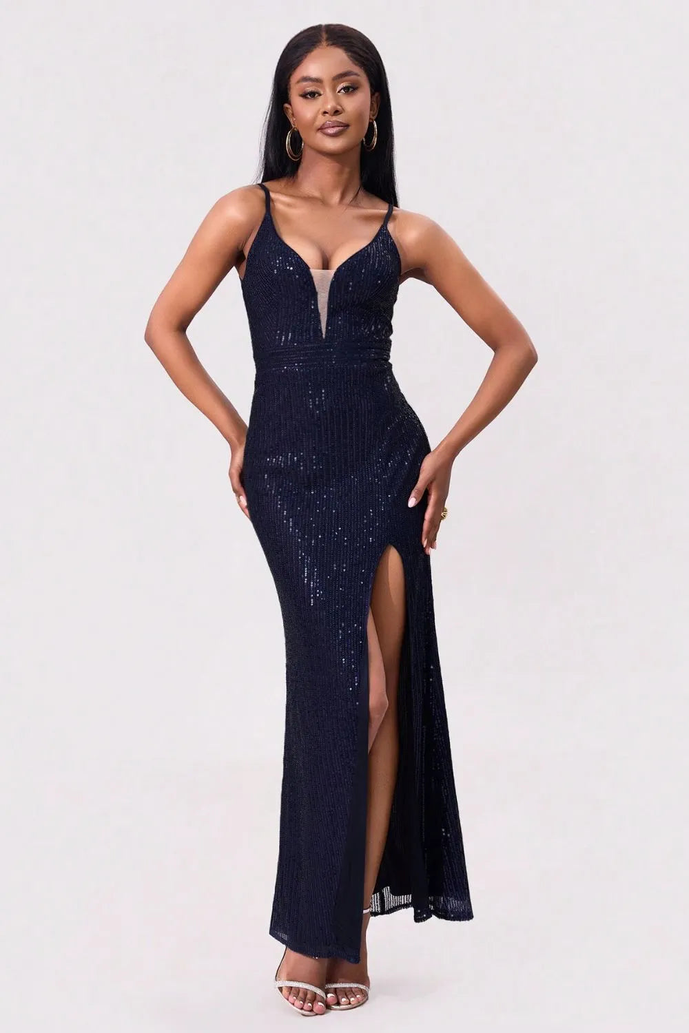 Split Sequin Backless Maxi Cami Dress - Girly Tea