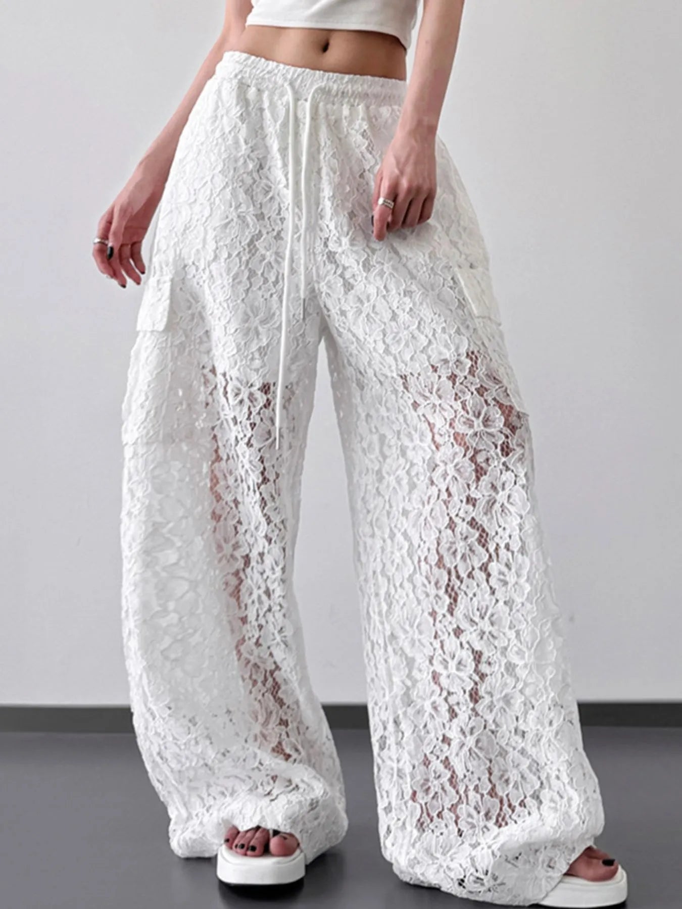 Lace Wide Leg Pants - Girly Tea