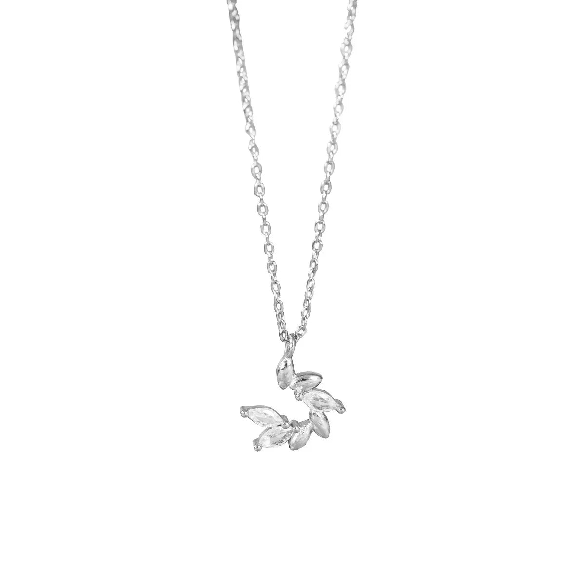 925 Sterling Silver Zircon Leaf Pendant Necklace - Girly Tea