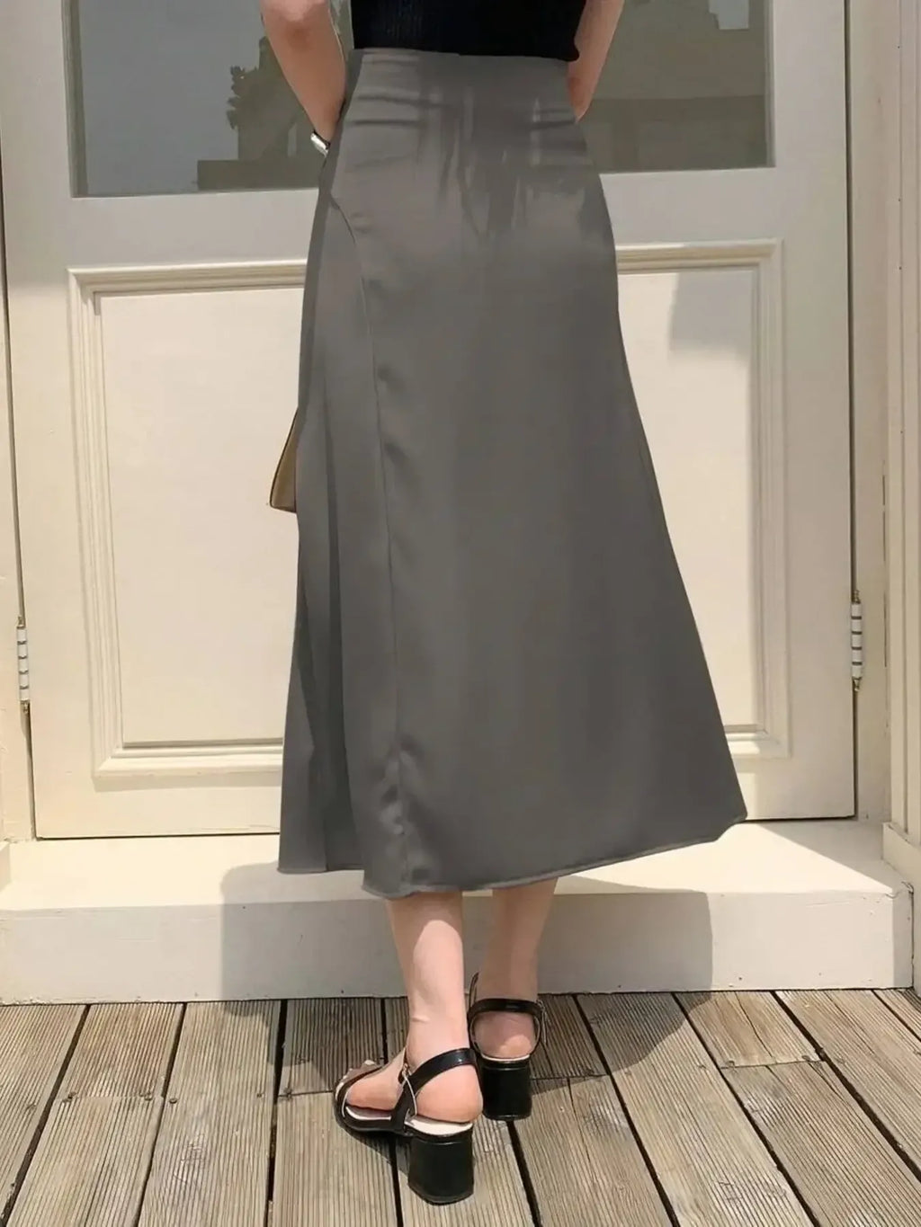 Asymmetric Wrap Midi Skirt with Fluted Hem - Girly Tea