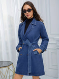 Belted Double-Breasted Denim Jacket - Girly Tea