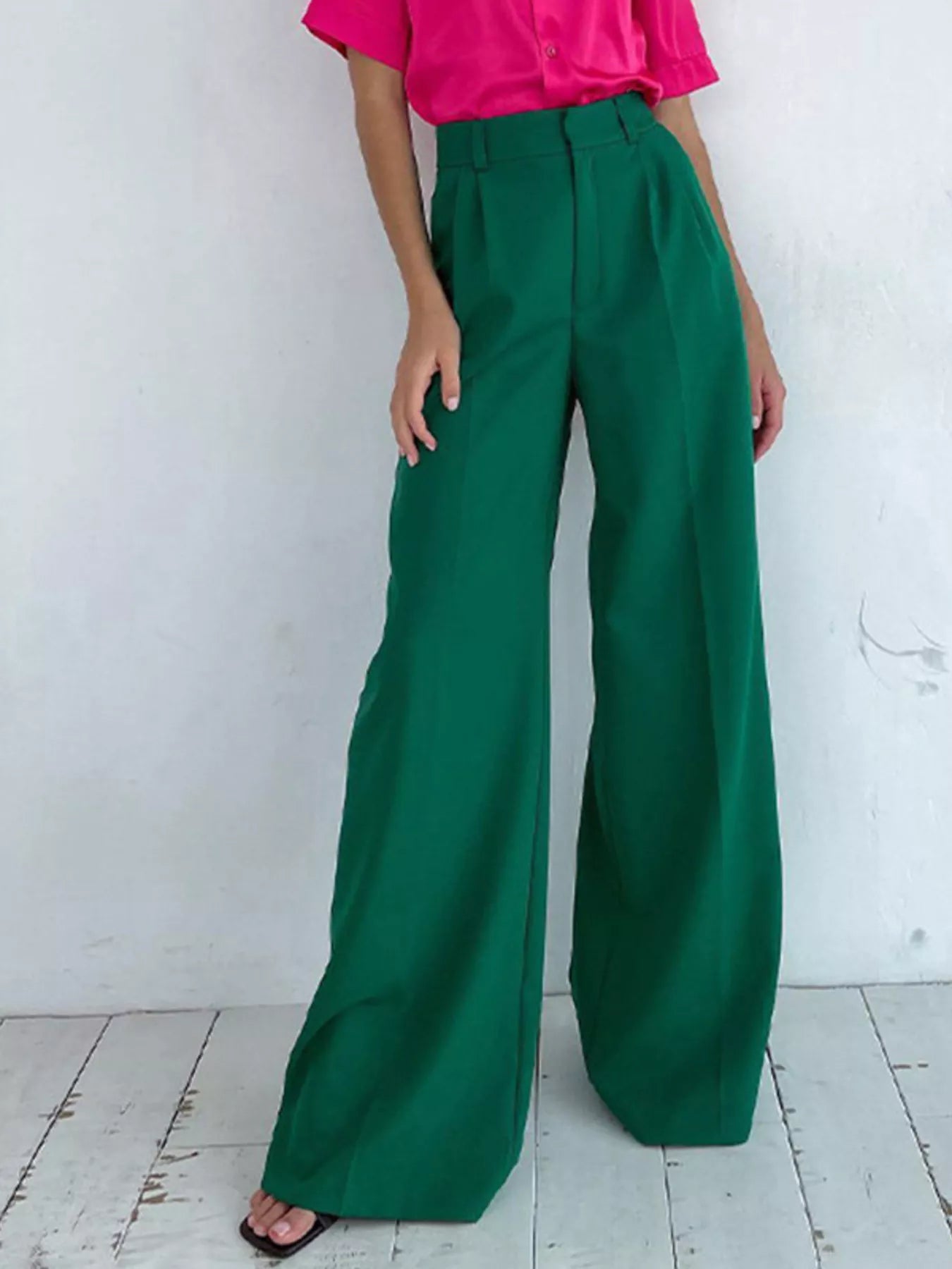 Wide Leg Pleated Pants - Girly Tea
