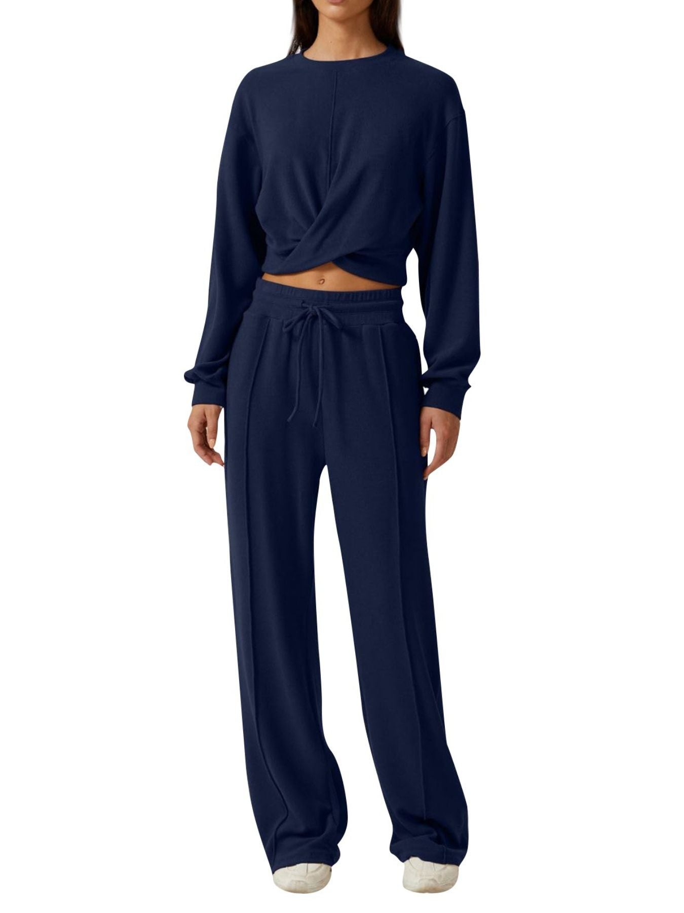 Twist-Front Long Sleeve Top and Pants Set - Girly Tea