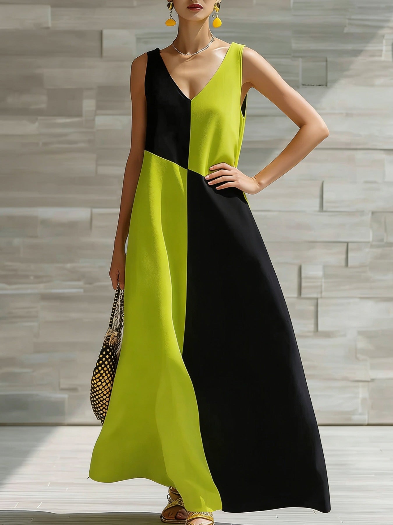 Color Block Sleeveless Maxi Dress - Girly Tea