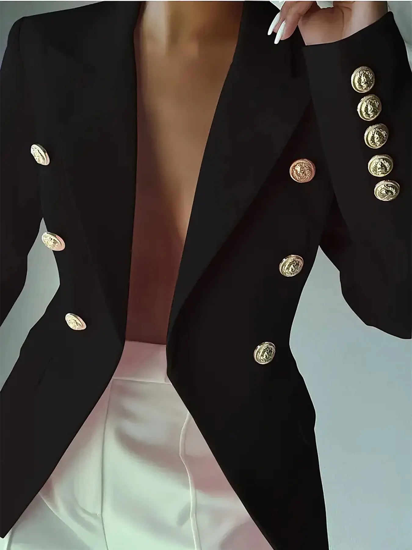 Decor Button Lapel Collar Blazer - Girly Tea