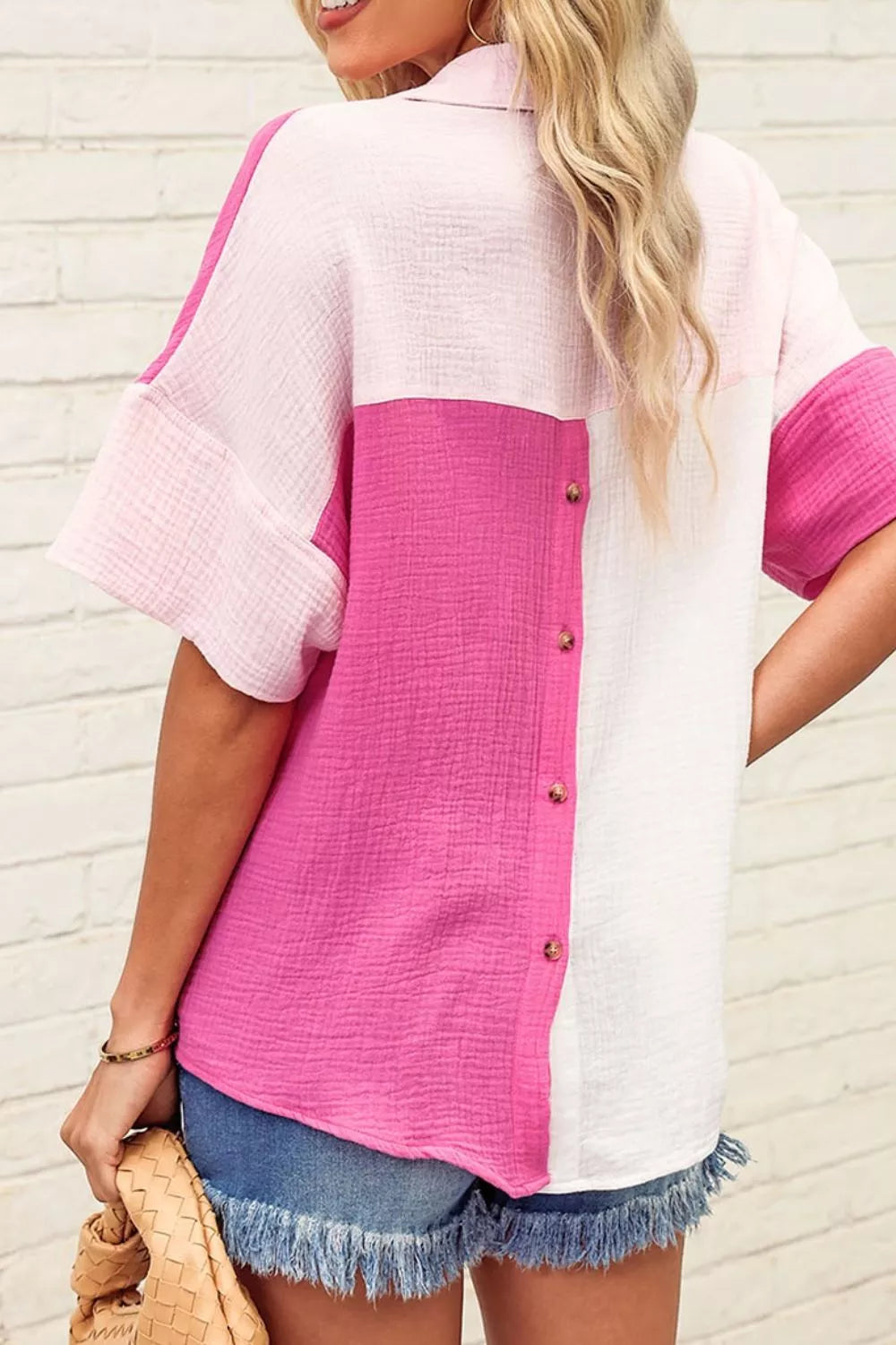 Color Block Casual Button Up Shirt - Girly Tea