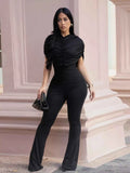 Ruched Flare Leg Jumpsuit