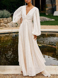 V-Neck Long Sleeve Maxi Dress - Girly Tea