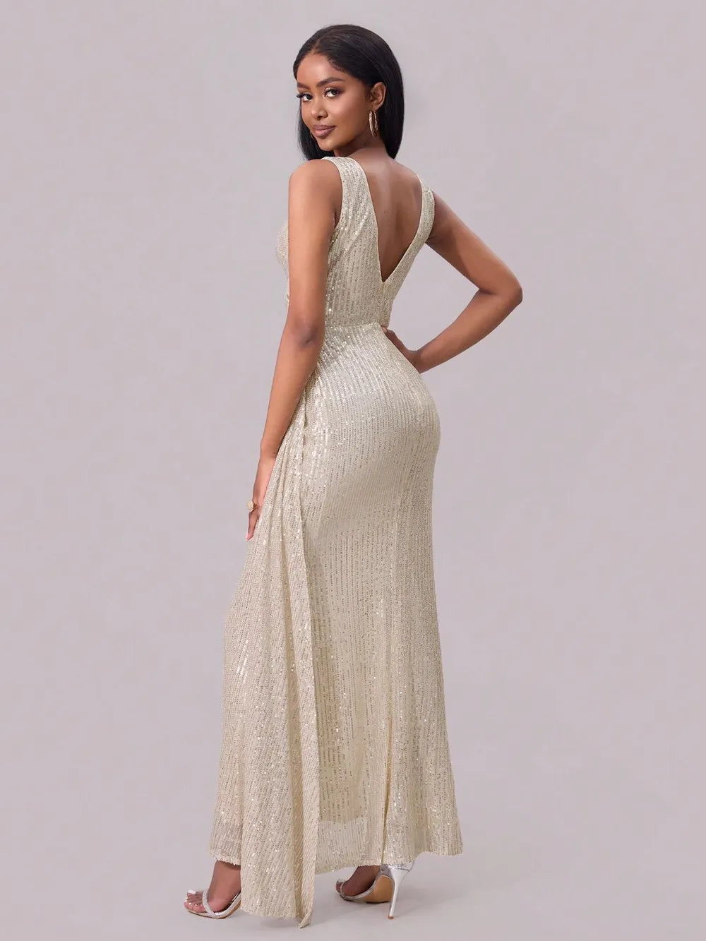 Slit Sequin Surplice Sleeveless Maxi Dress - Girly Tea