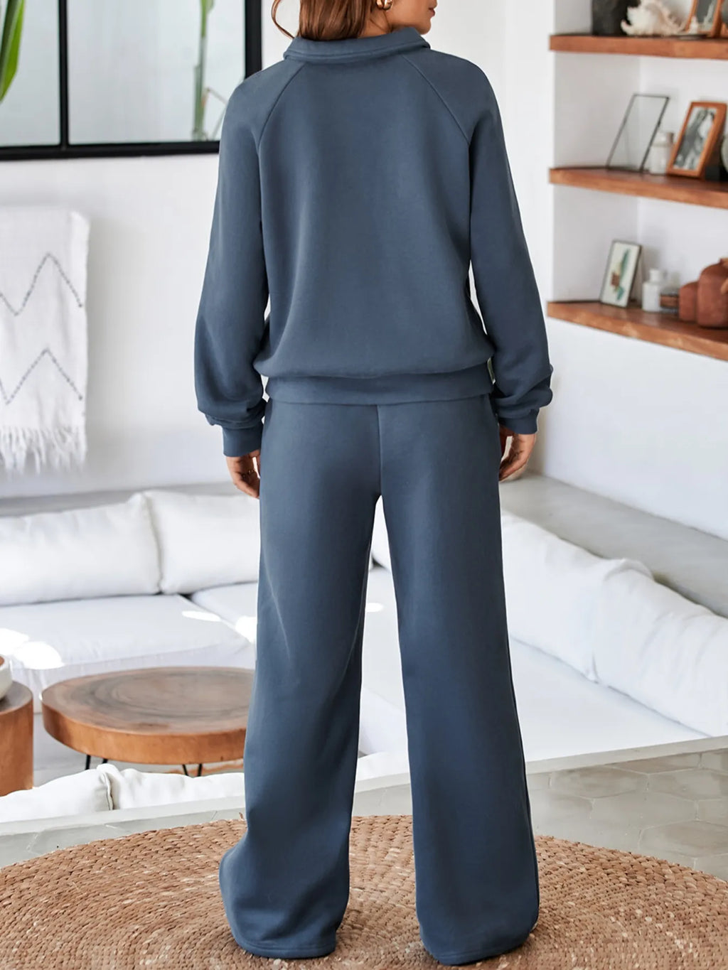 Collared Sweatshirt and High Waist Pants Active Set - Girly Tea