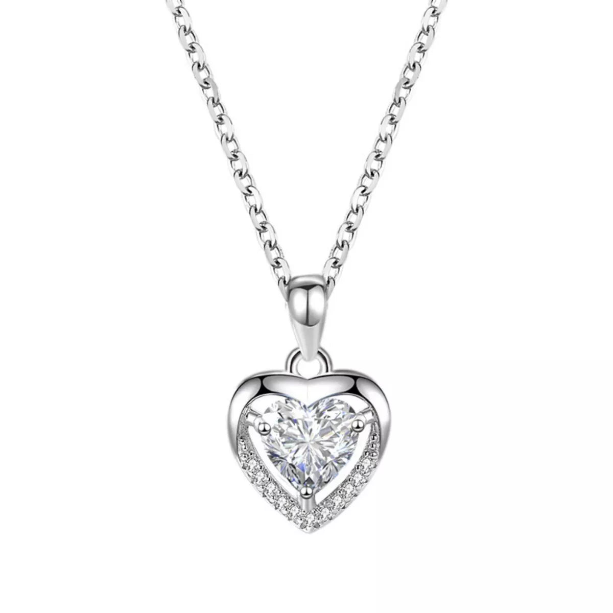 925 Sterling Silver Zircon Heart Necklace - Girly Tea