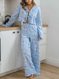 Tie Front Long Sleeve Top and Pants Lounge Set