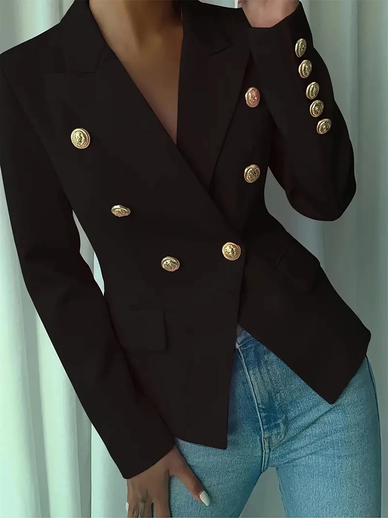 Decor Button Lapel Collar Blazer - Girly Tea