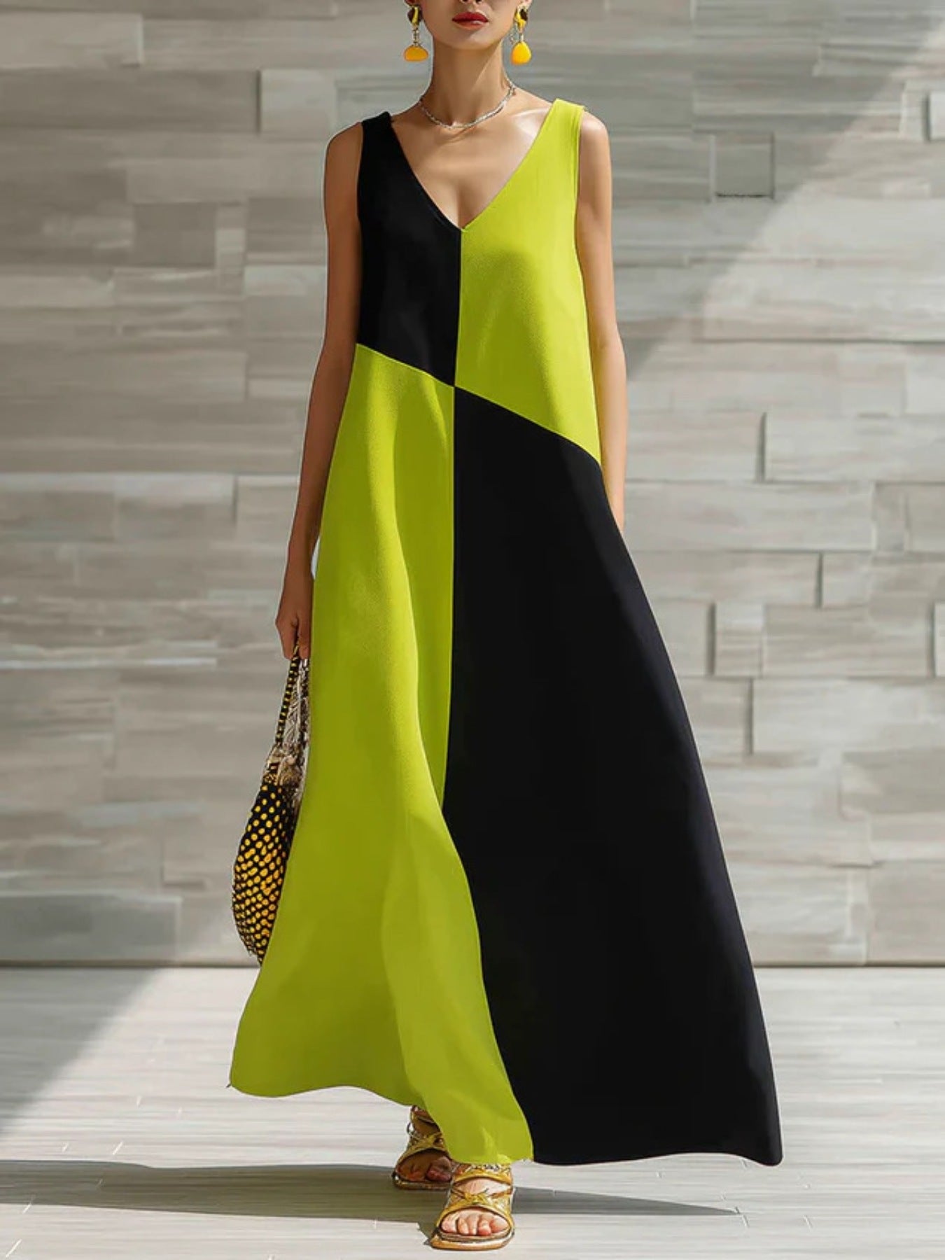 Color Block Sleeveless Maxi Dress - Girly Tea