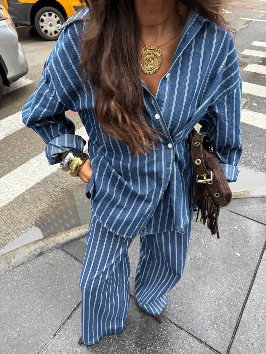 Striped Button Up Shirt and Pants Set - Girly Tea