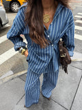 Striped Button Up Shirt and Pants Set - Girly Tea
