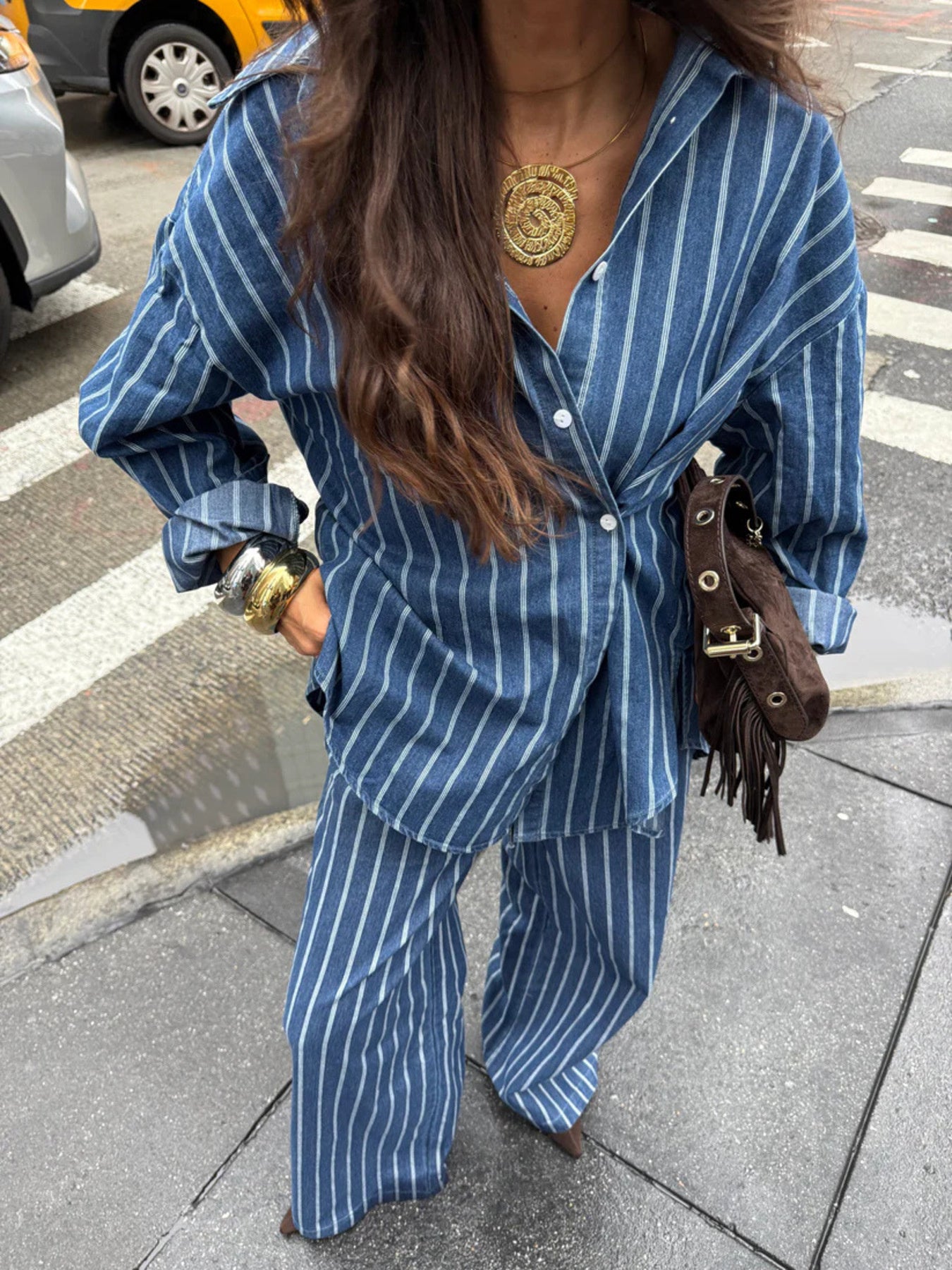 Striped Button Up Shirt and Pants Set - Girly Tea