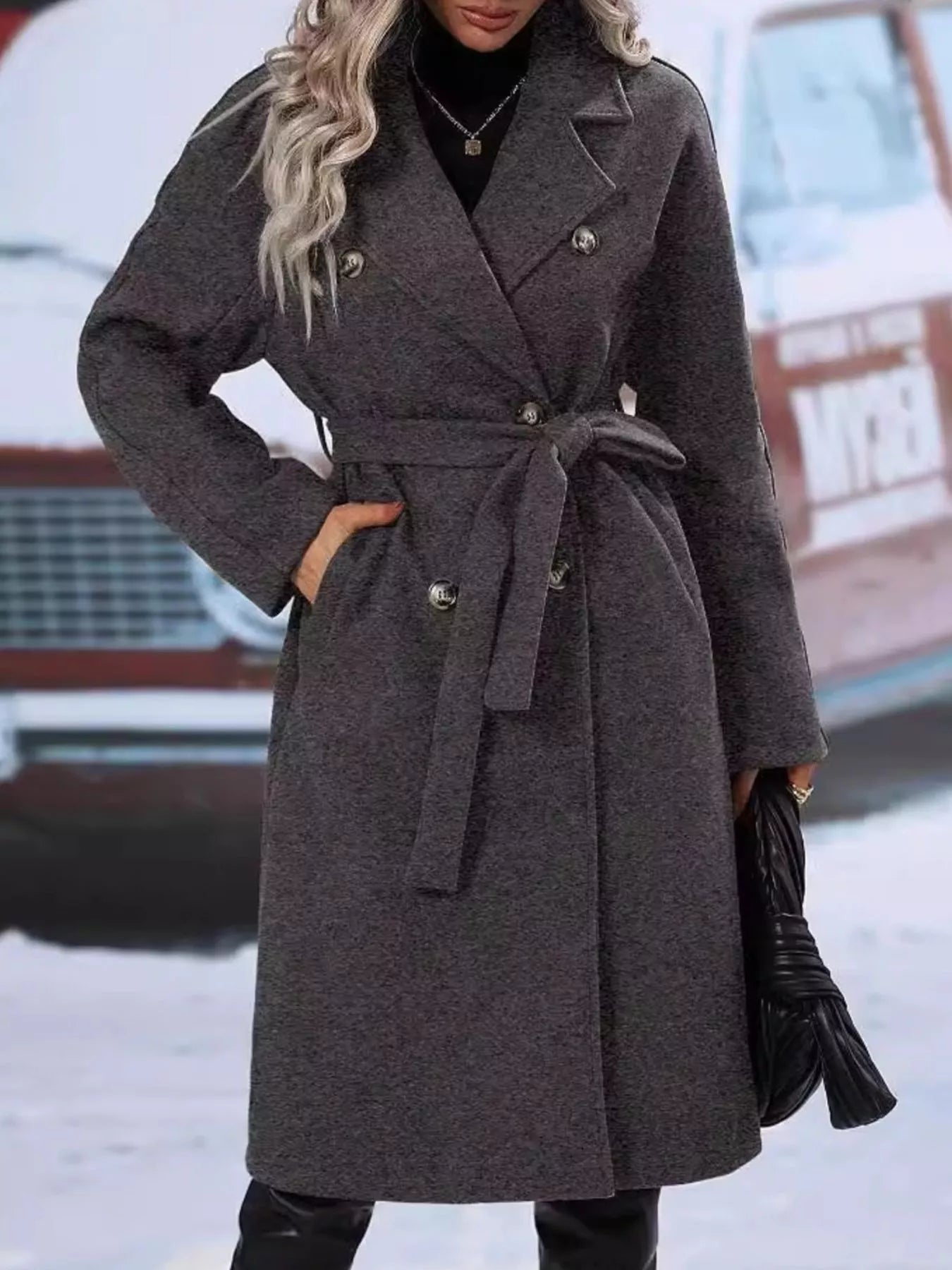 Double-Breasted Tie Waist Coat - Girly Tea