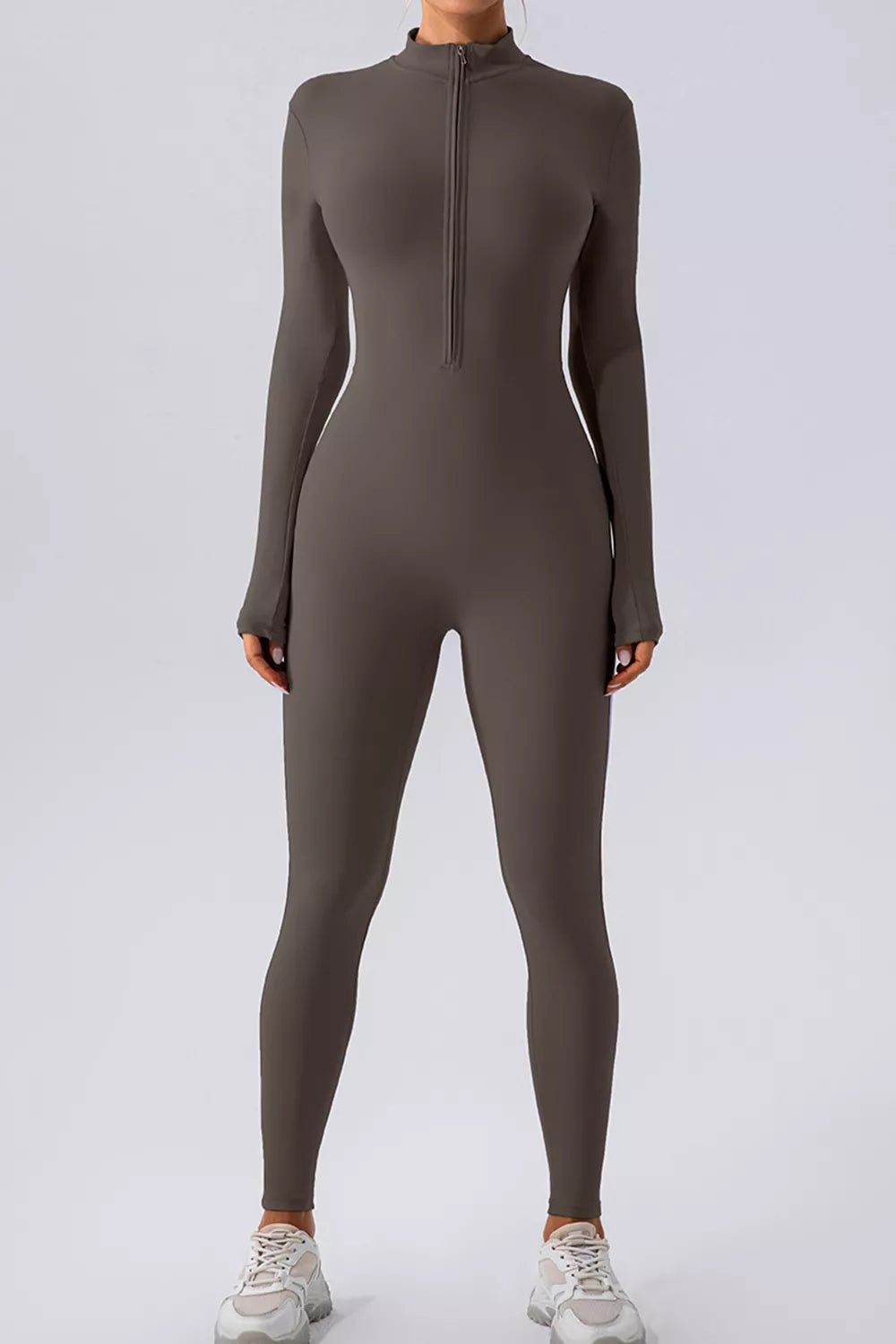Half Zip Mock Neck Active Jumpsuit - Girly Tea