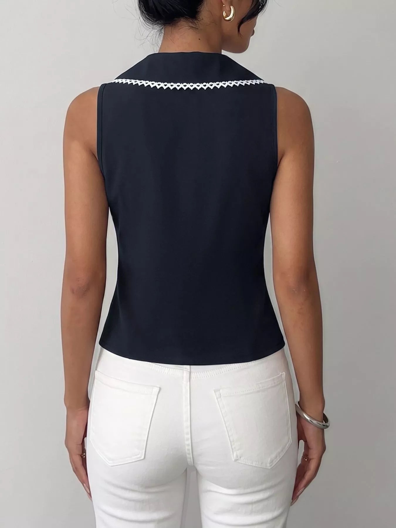 Lace Trim Tie-Front Vest - Girly Tea