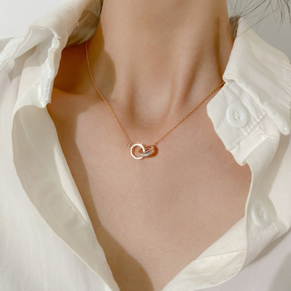 925 Sterling Silver Double Circle Pendant Necklace - Girly Tea