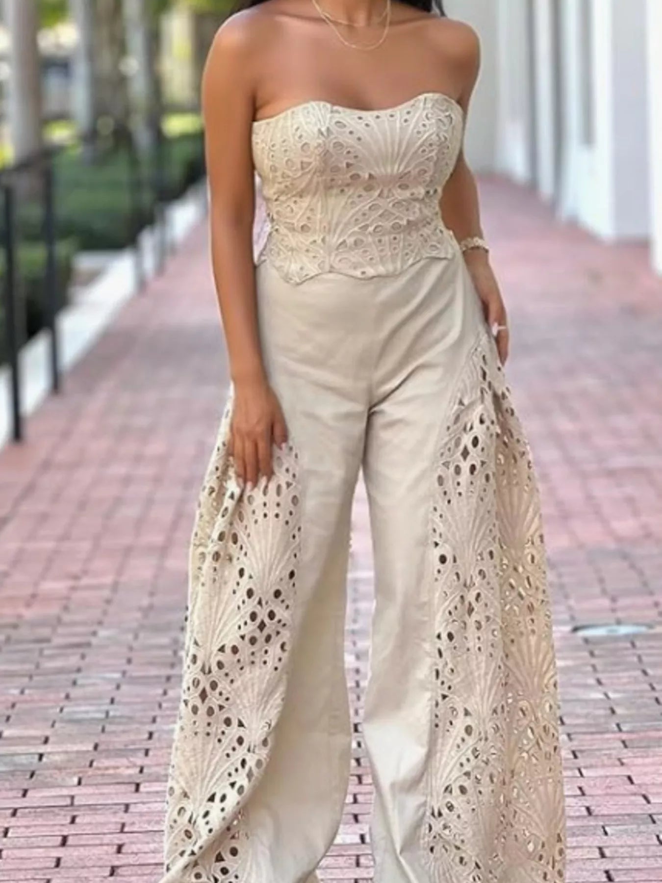 Hollow-Out Tube Top and Pants Two-Piece Set - Girly Tea