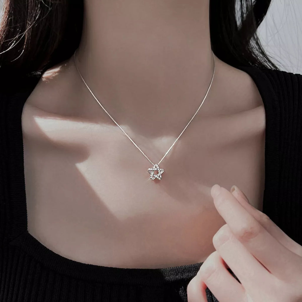 925 Sterling Silver Zircon Star Necklace - Girly Tea