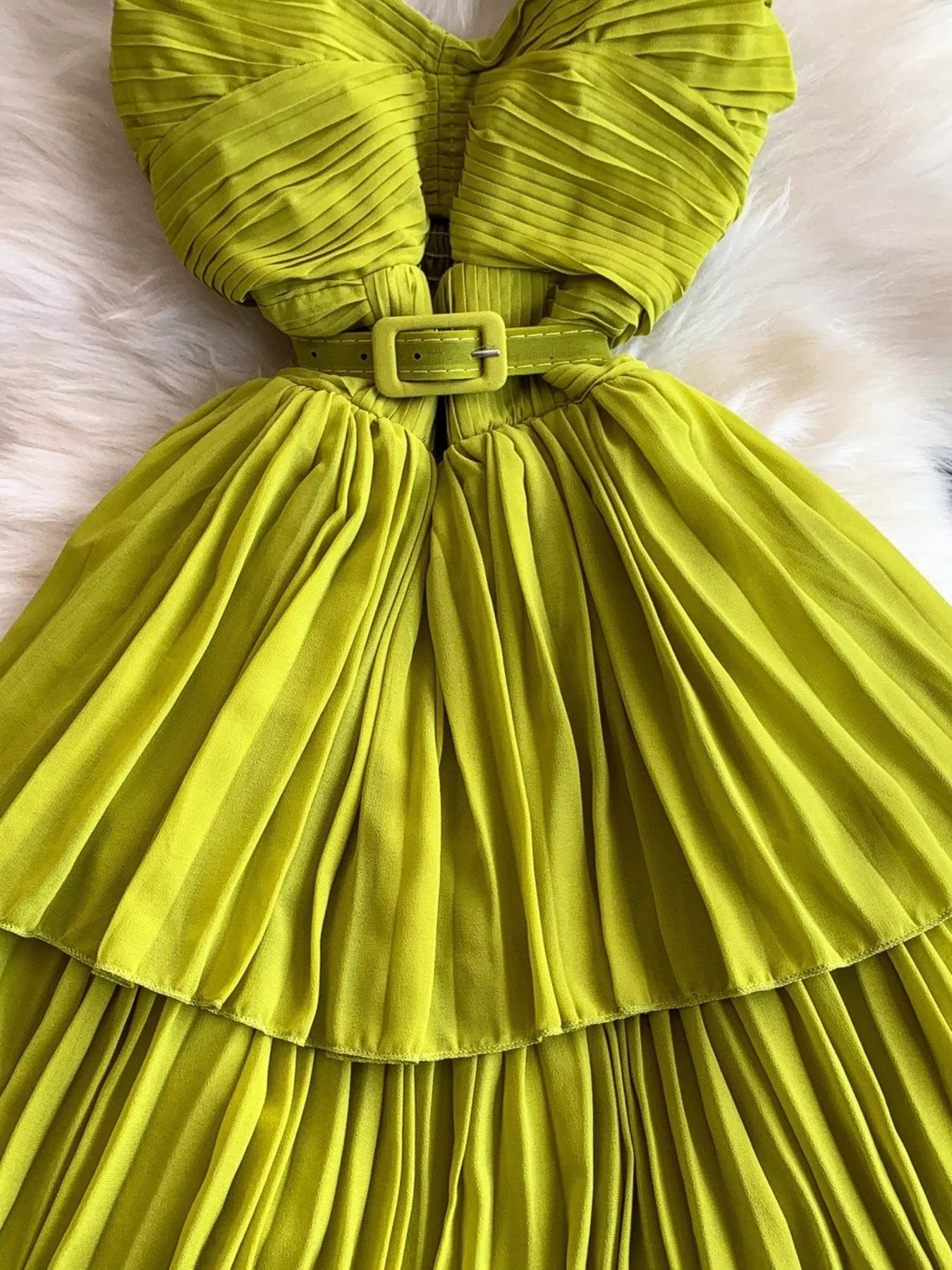Pleated Layered Spaghetti Strap Midi Dress - Girly Tea