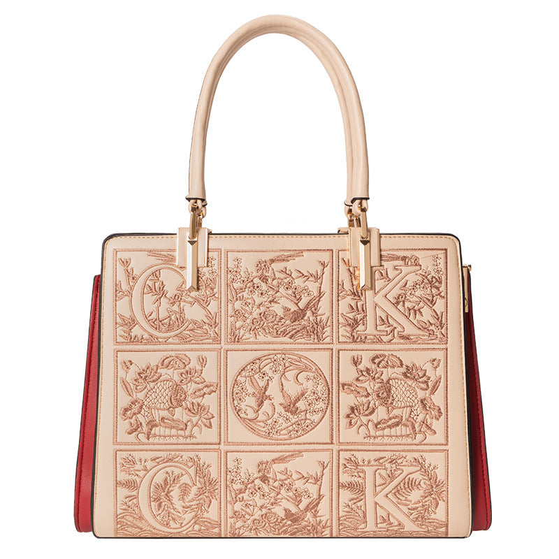 Embroidered Leather Top Handle Handbag - Girly Tea