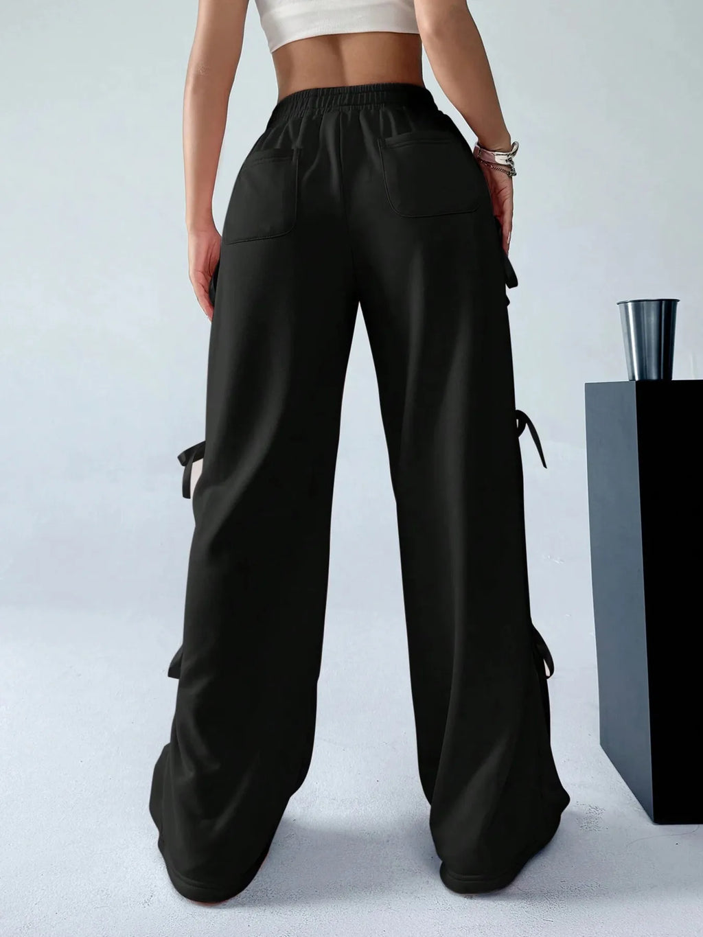 Cargo Wide Leg Pants with Side Tie Details - Girly Tea