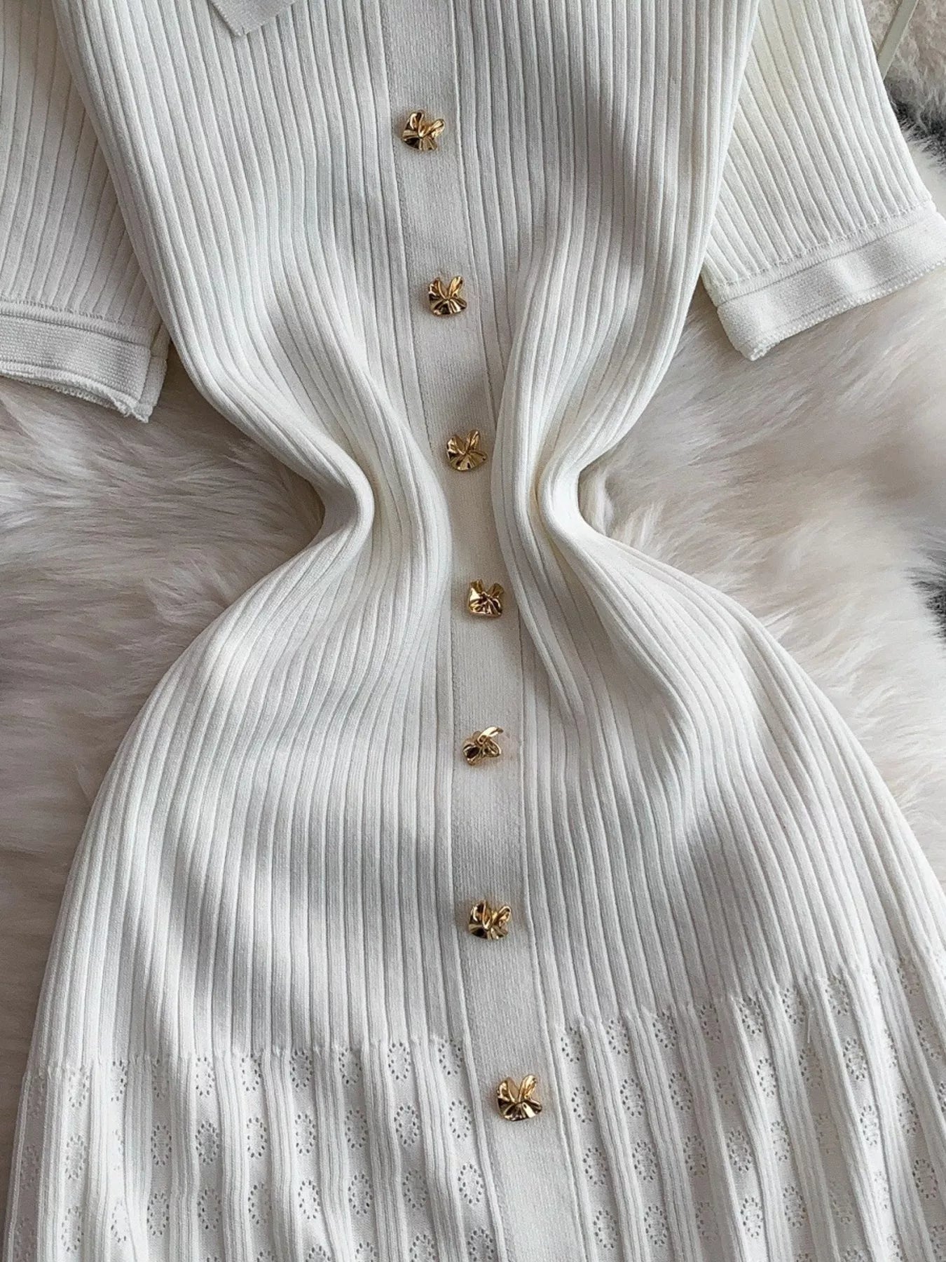 Button Front Ribbed Knit Midi Dress - Girly Tea