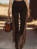 Fringe Trim High Waist Pants - Girly Tea
