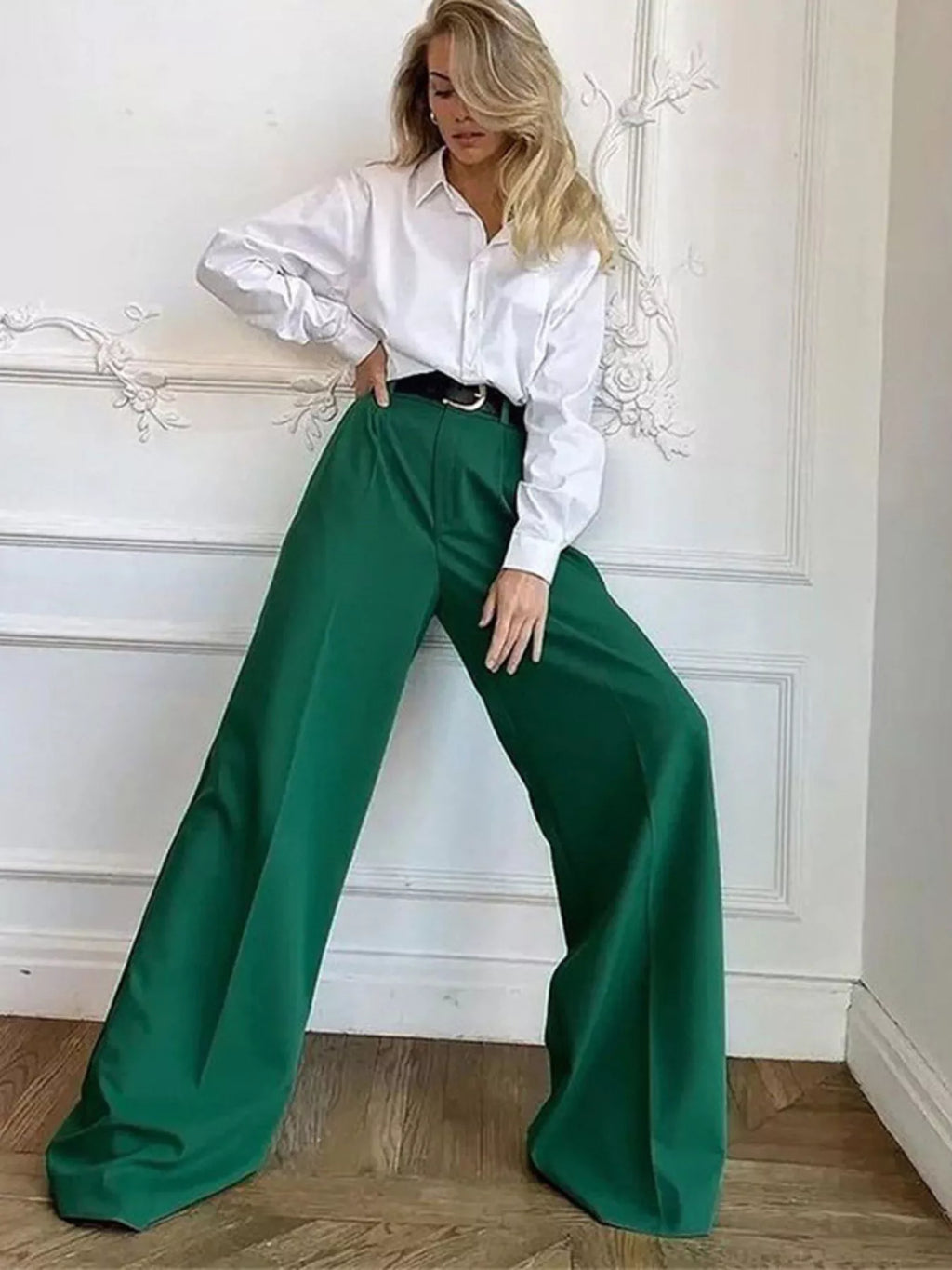 Wide Leg Pleated Pants - Girly Tea