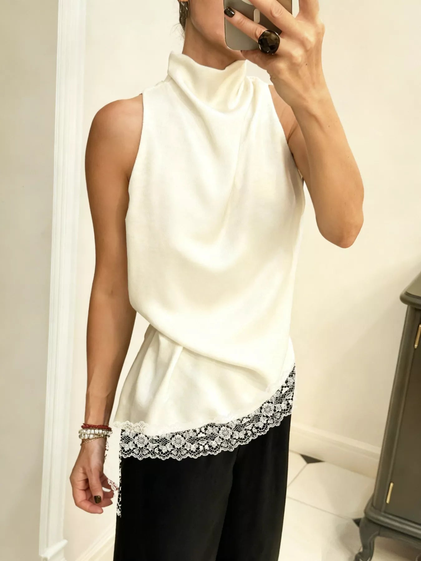 High Neck Lace Trim Cami - Girly Tea