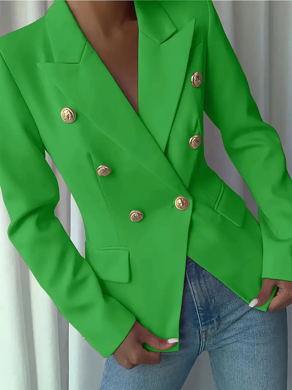 Decor Button Lapel Collar Blazer - Girly Tea