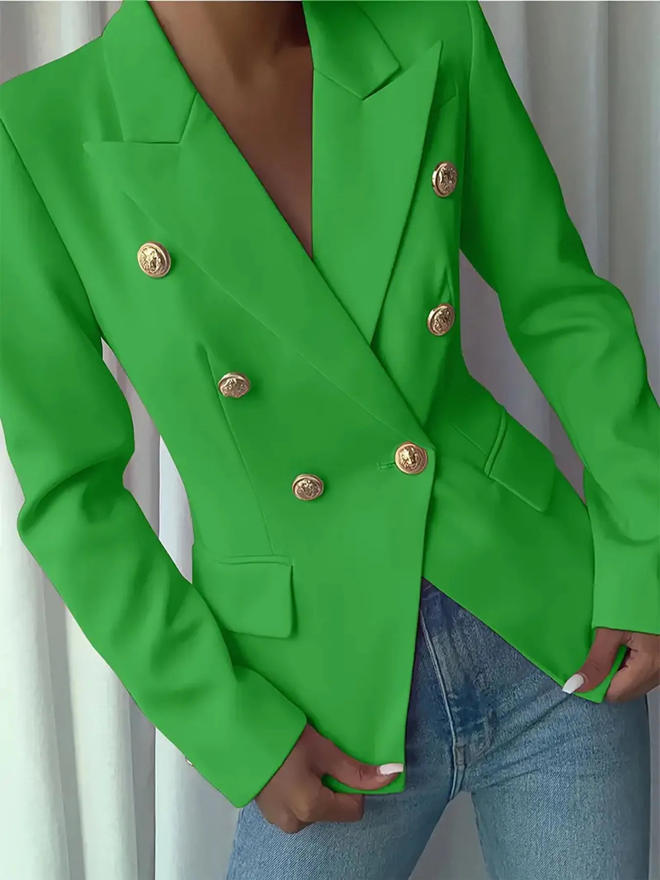 Decor Button Lapel Collar Blazer - Girly Tea