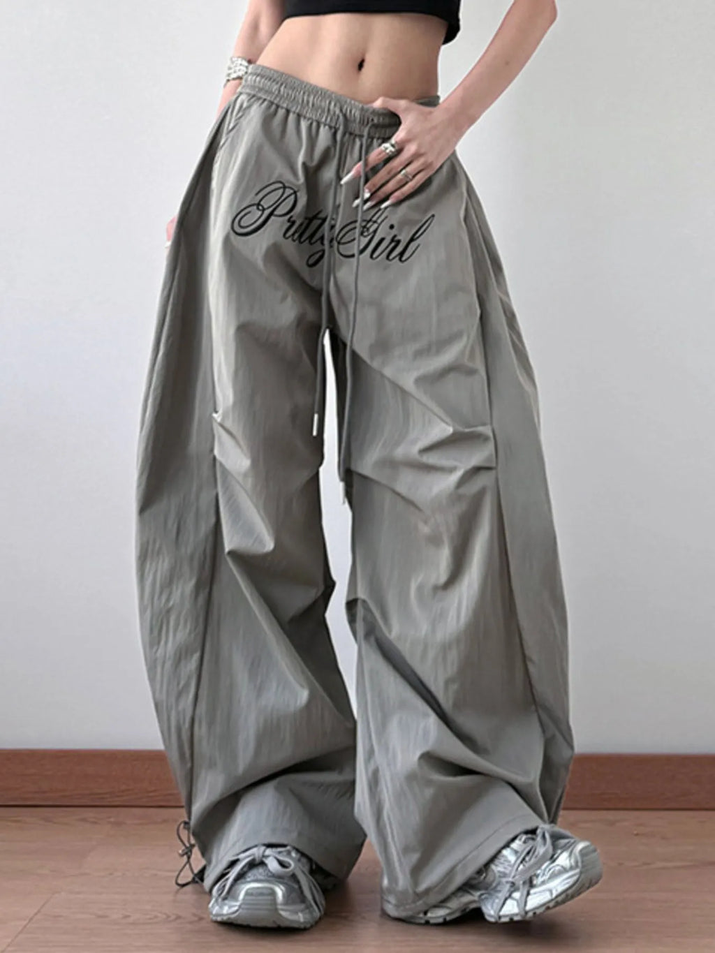 Drawstring Oversized Wide Leg Casual Pants - Girly Tea