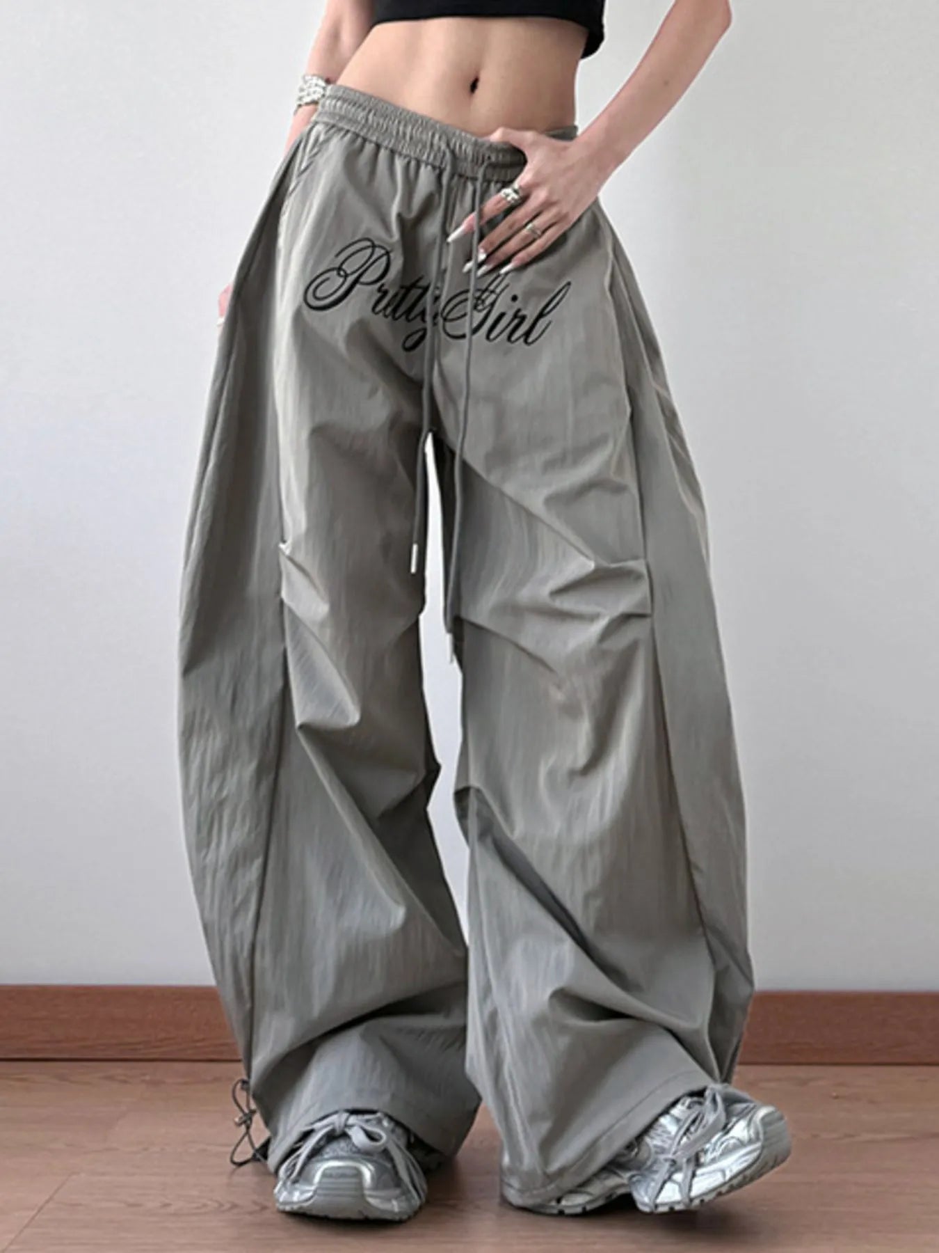 Drawstring Oversized Wide Leg Casual Pants - Girly Tea
