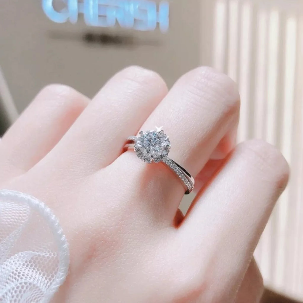 1 Carat 925 Sterling Silver Moissanite Ring - Girly Tea