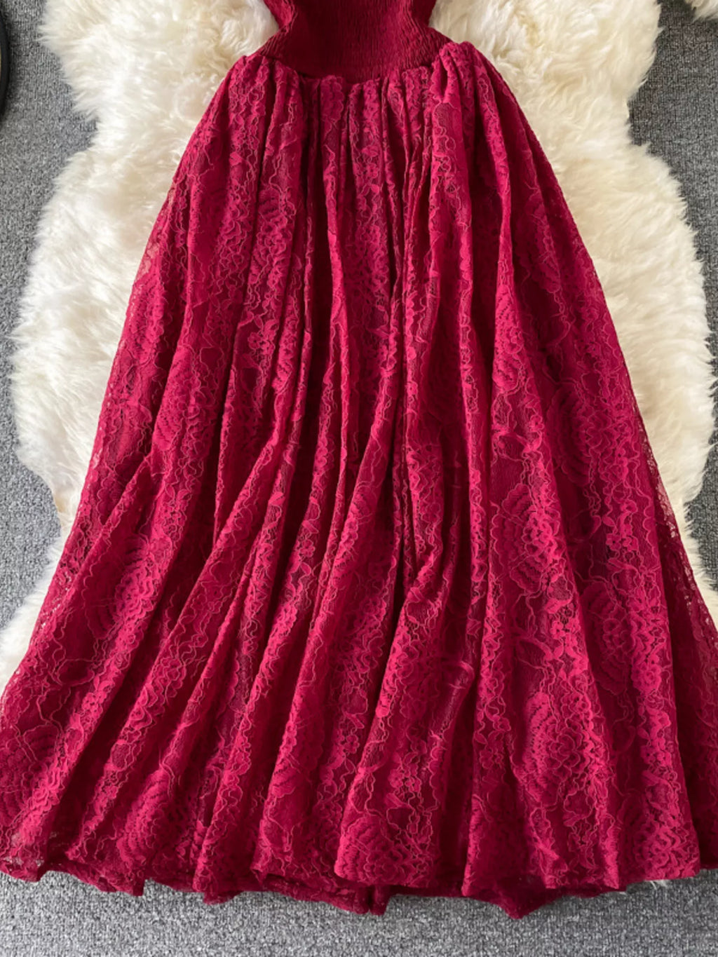Ruffled Mock Neck Lace Maxi Dress - Girly Tea