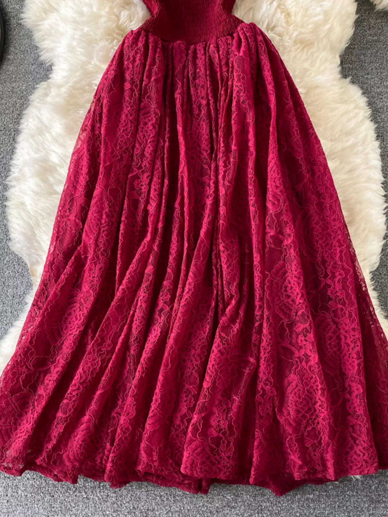 Ruffled Mock Neck Lace Maxi Dress - Girly Tea