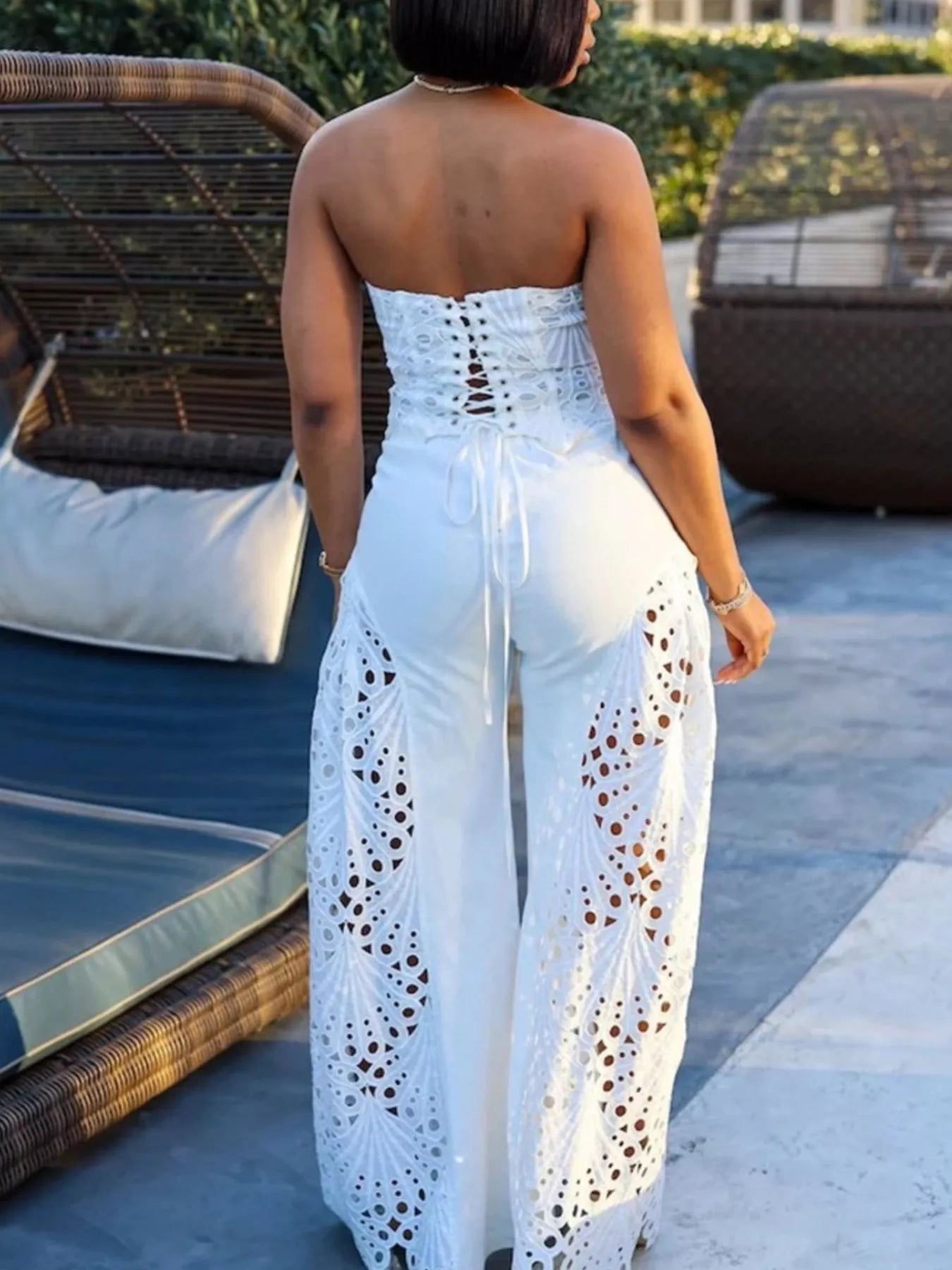 Cutout Tube Top and Wide Leg Pants Set - Girly Tea