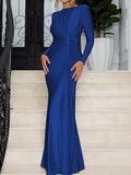 Ruched Knot Front Long Sleeve Maxi Dress - Girly Tea