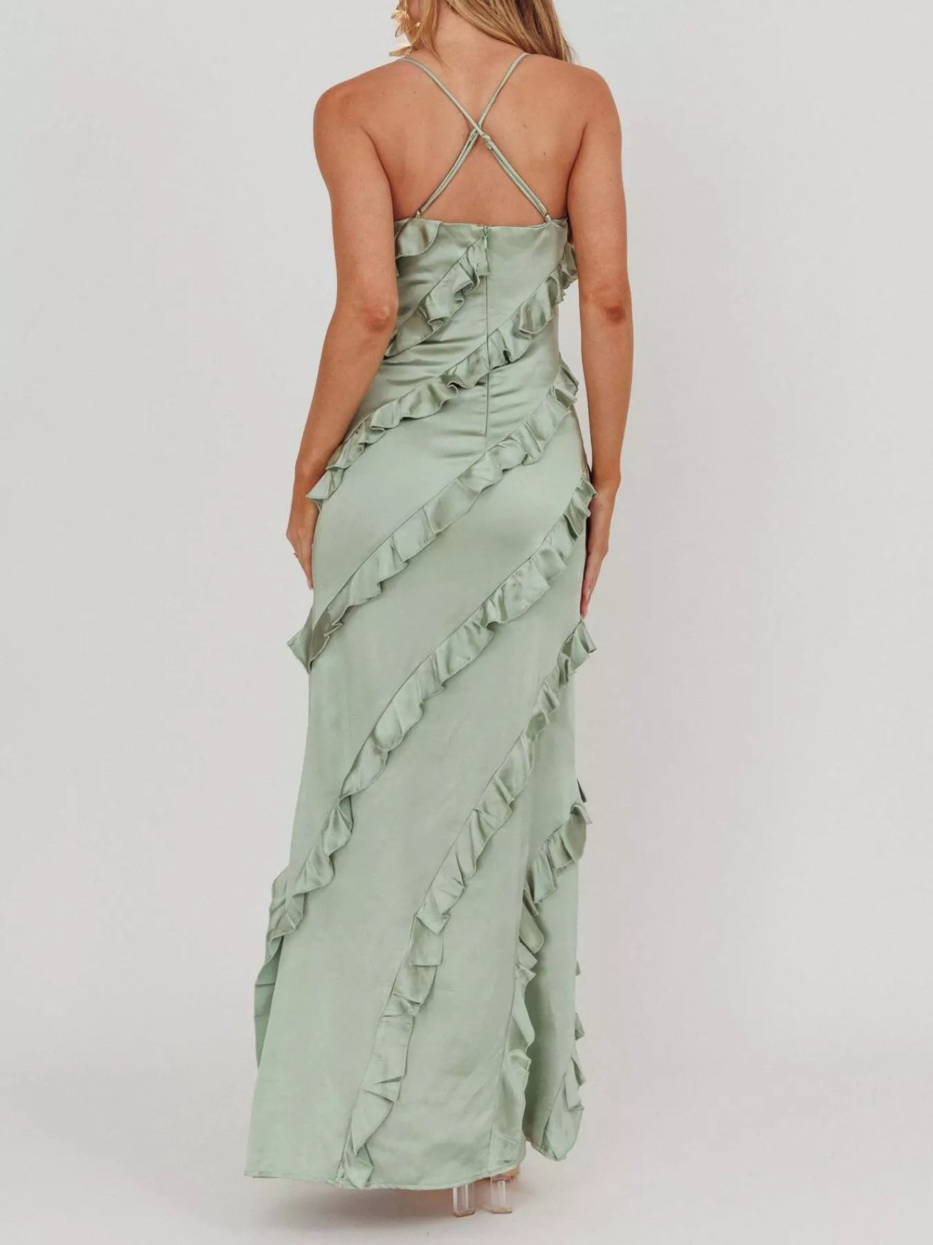 Ruffled Spaghetti Strap Maxi Dress - Girly Tea