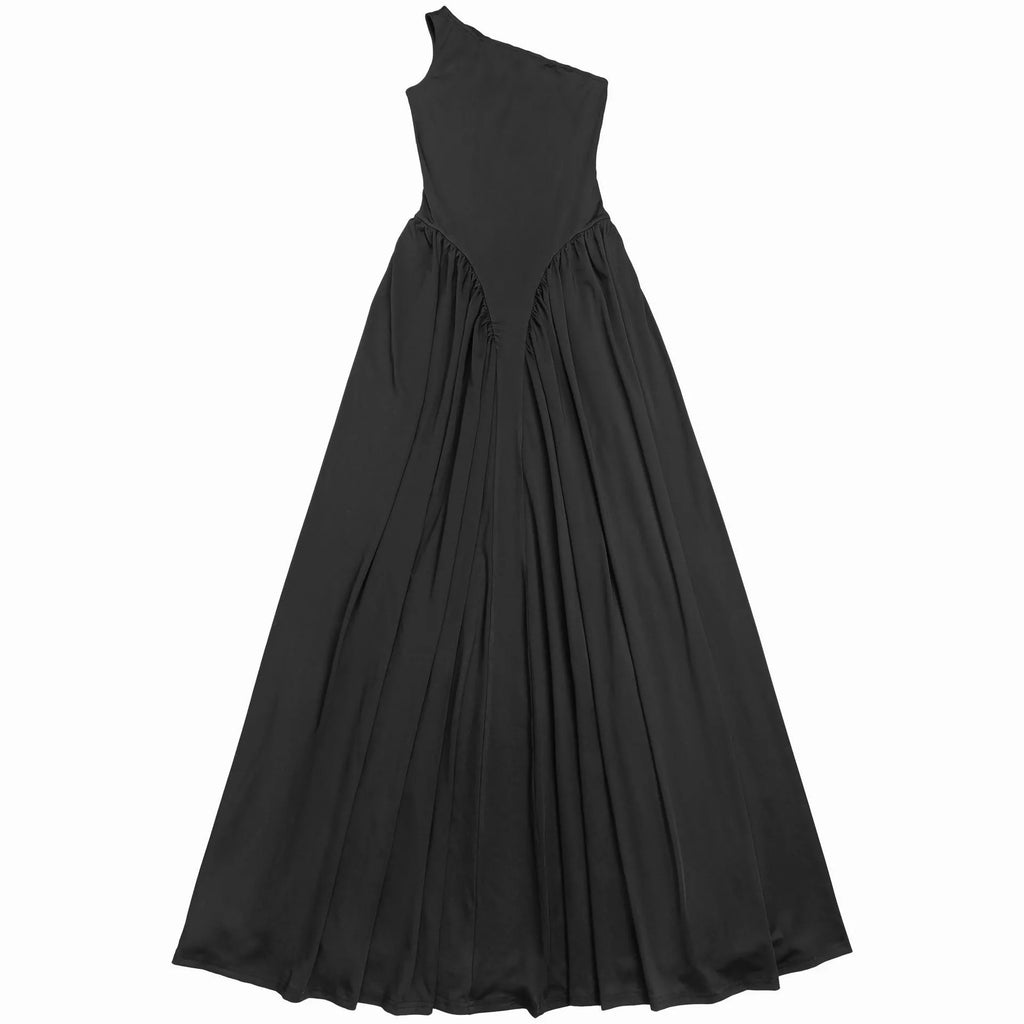 Ruched One-Shoulder Maxi Dress - Girly Tea