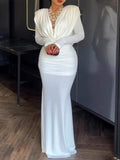 Ruched Long Sleeve Maxi Dress - Girly Tea