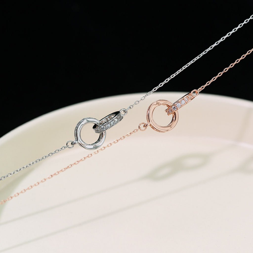 925 Sterling Silver Double Circle Pendant Necklace - Girly Tea