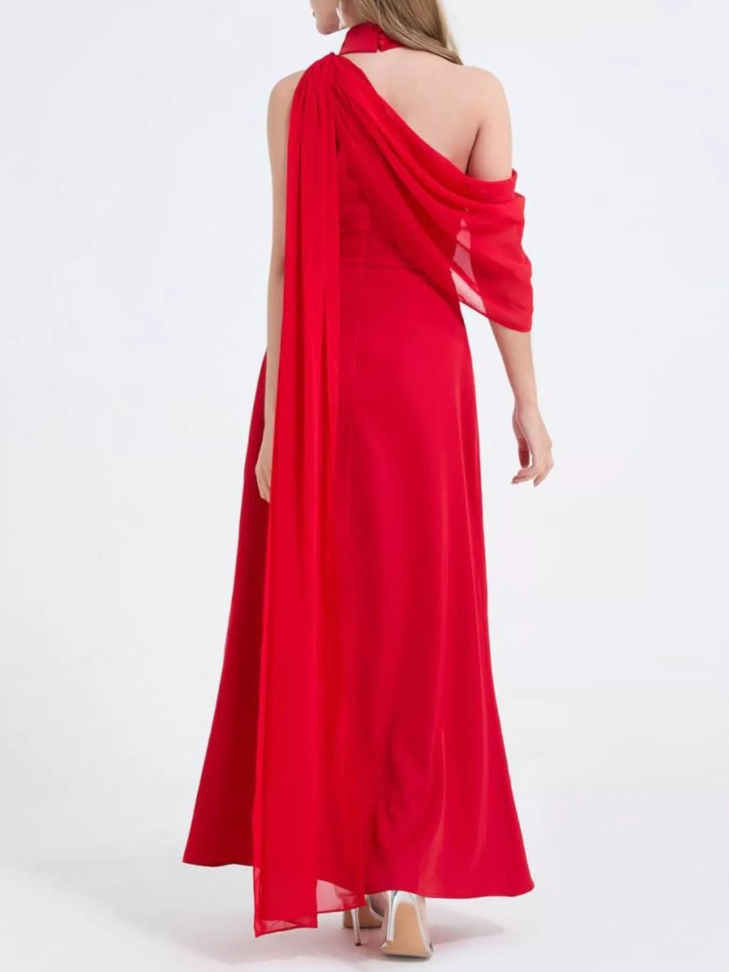 Asymmetrical Neck High Slit Maxi Dress - Girly Tea