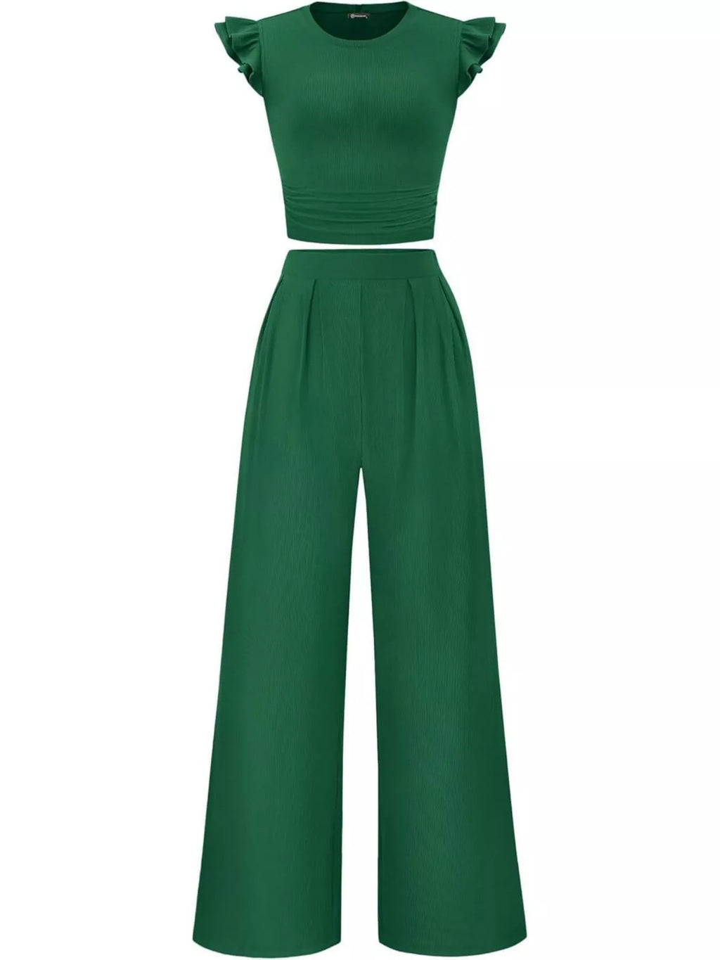 Ruffled Mock Neck Top and Wide Leg Pants Set - Girly Tea